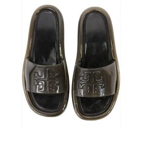 Tory Burch Womens Bubble Jelly Logo Slide Jelly Sandals Black 10 Medium